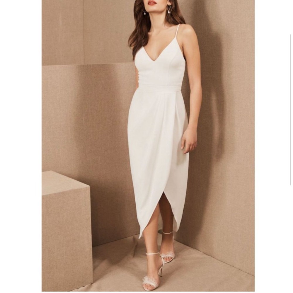 BHLDN Caron V-Neck Crepe Antique White Dress